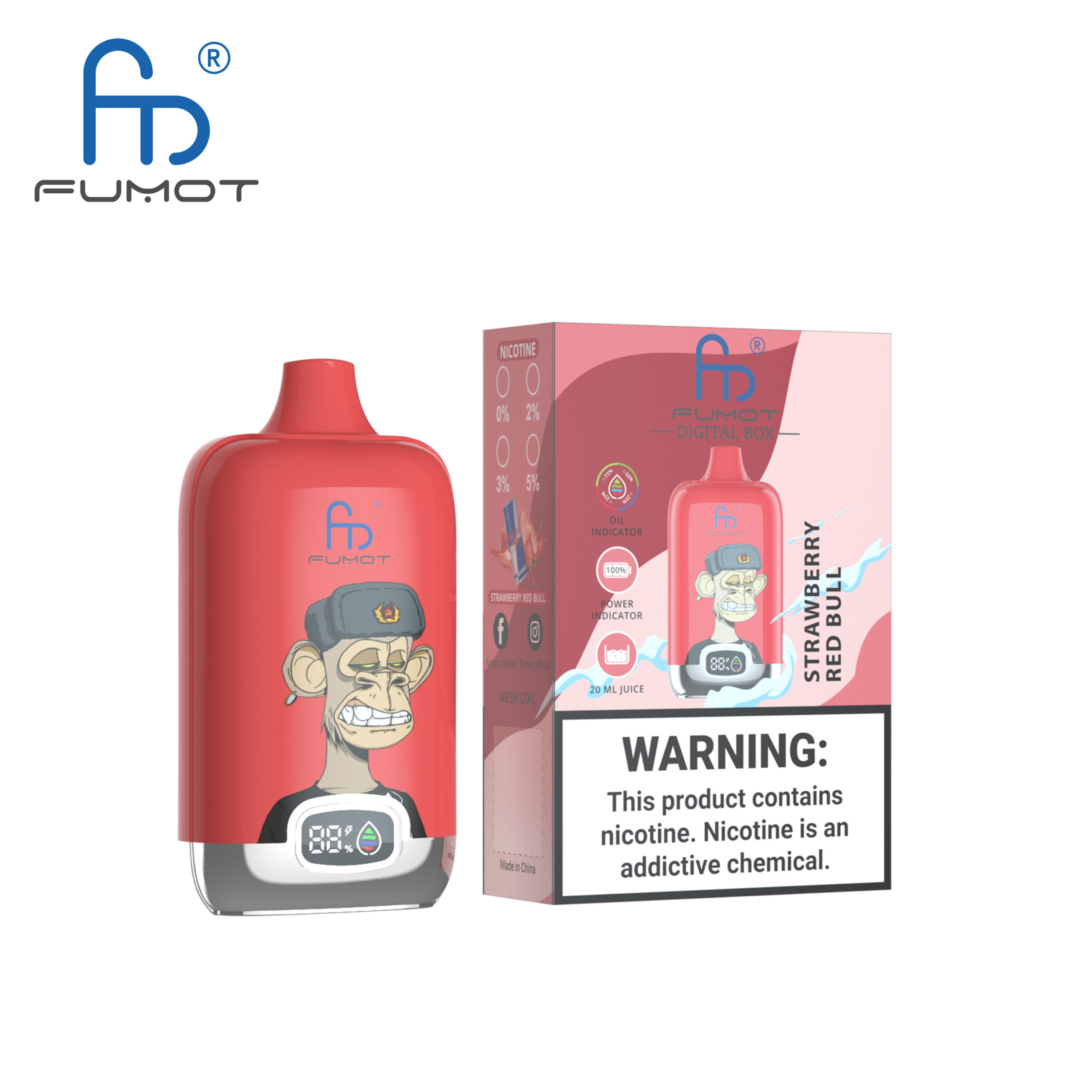 Fumot Digital Box 12000 Strawberry Red Bull – Image 2