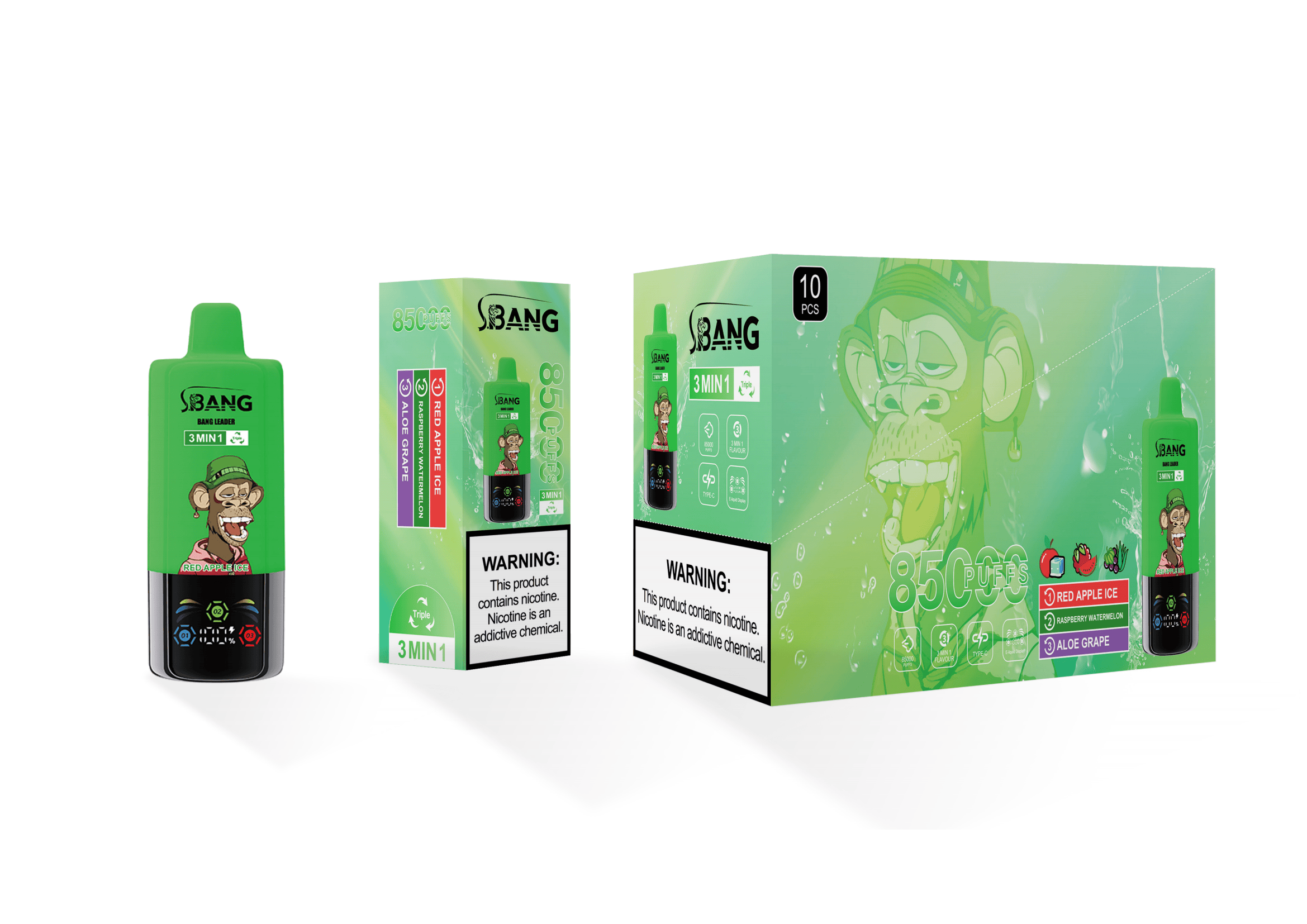 Bang Leader 85000 Red Apple Ice / Raspberry Watermelon / Aloe Grape - immagine 2