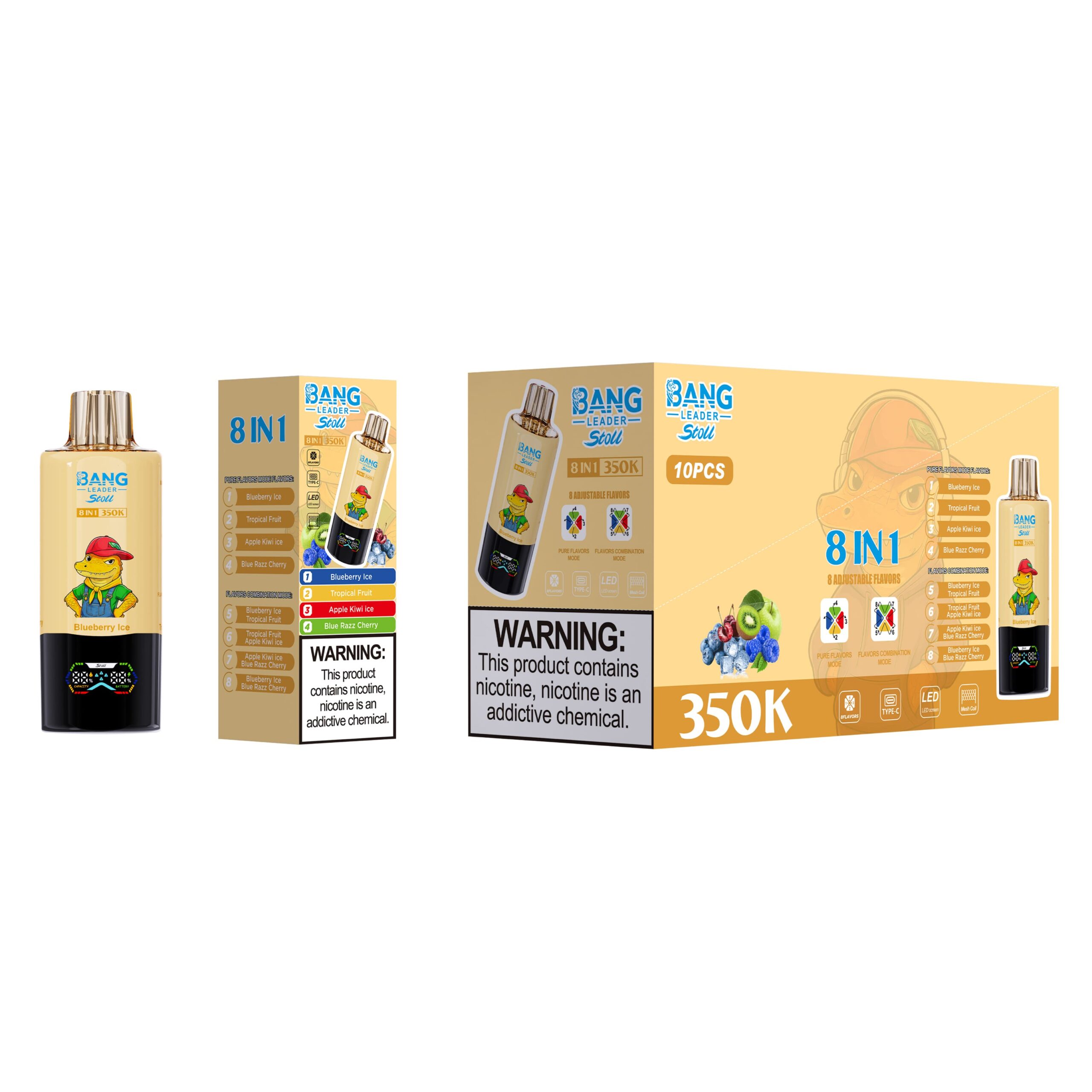Bang Leader 350K Blueberry Ice / Tropical Fruits / Apple Kiwi Ice / Blue Razz Cherry - immagine 2