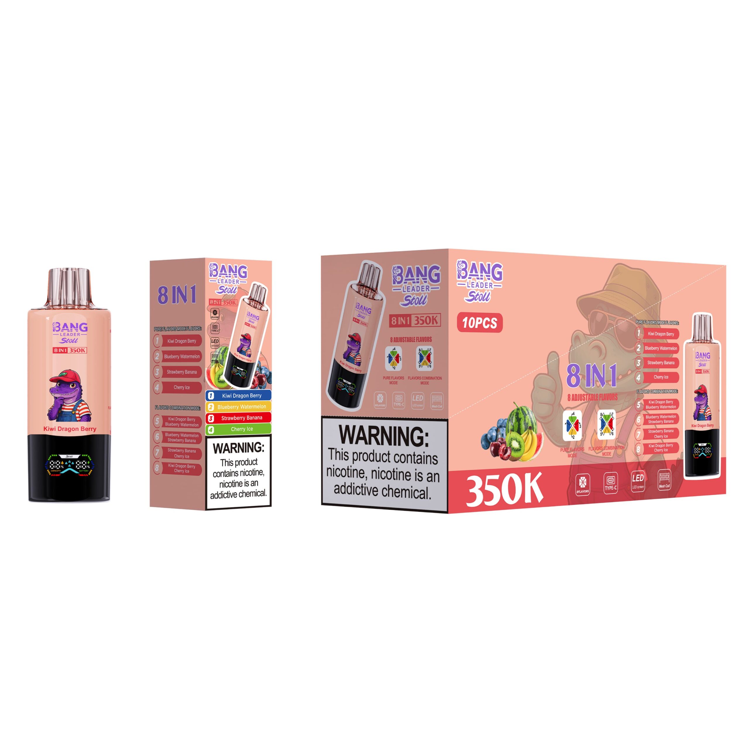 Bang Leader 350K Kiwi Dragon Berry / Blueberry Watermelon / Strawberry Banana / Cherry Ice - immagine 2