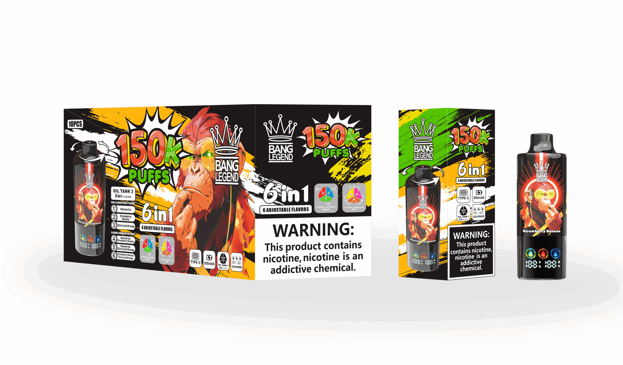 Bang Legend 150K Banana Ice / Strawberry Banana / Citric Acid Orange - immagine 2
