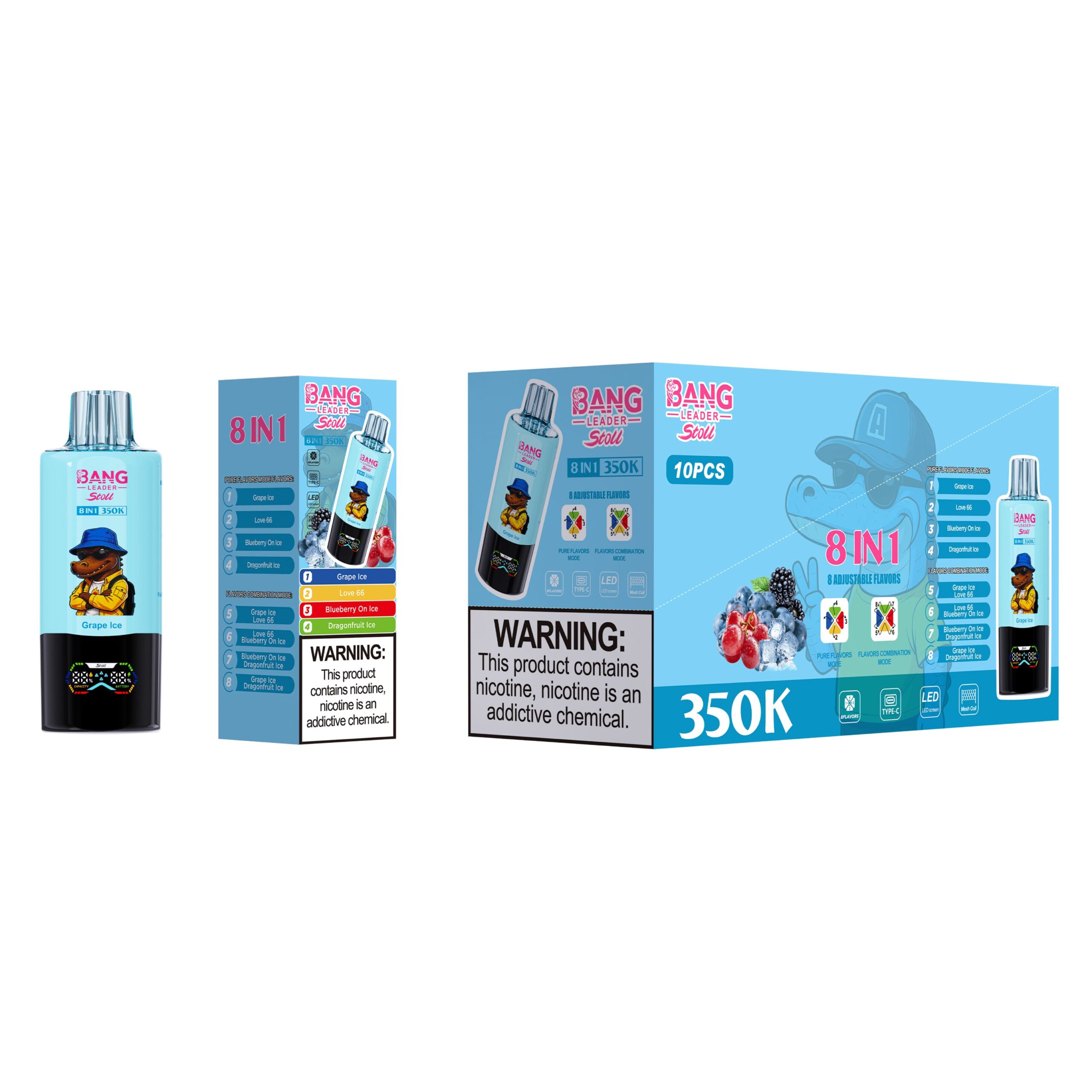 Bang Leader 350K Grape Ice / Love 66 / Blueberry One Ice / Dragonfruit Ice - immagine 2