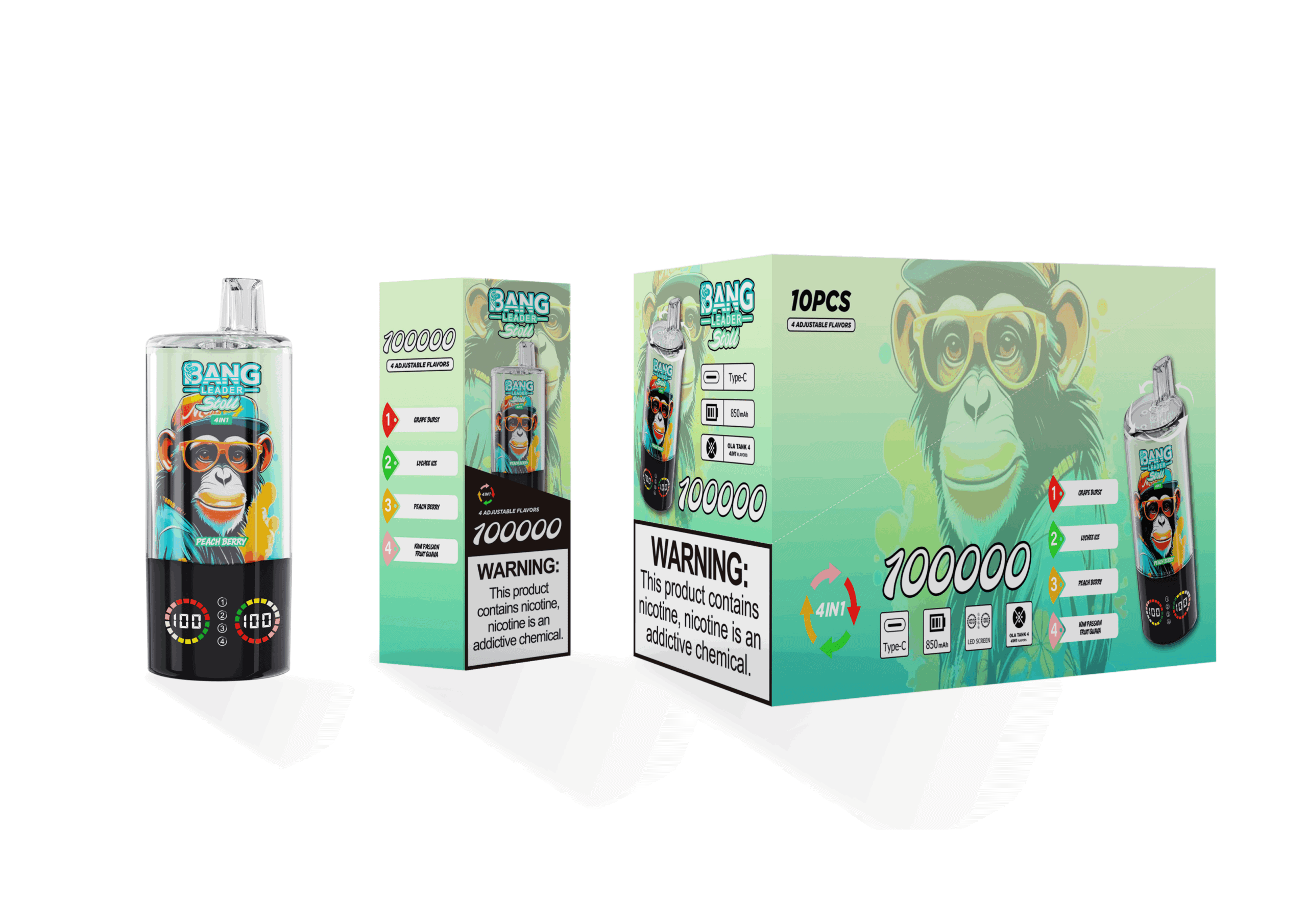Bang Leader 100k Grape Burst | Lychee Ice | Peach Berry | Kiwi Passion Fruit Guava - immagine 2