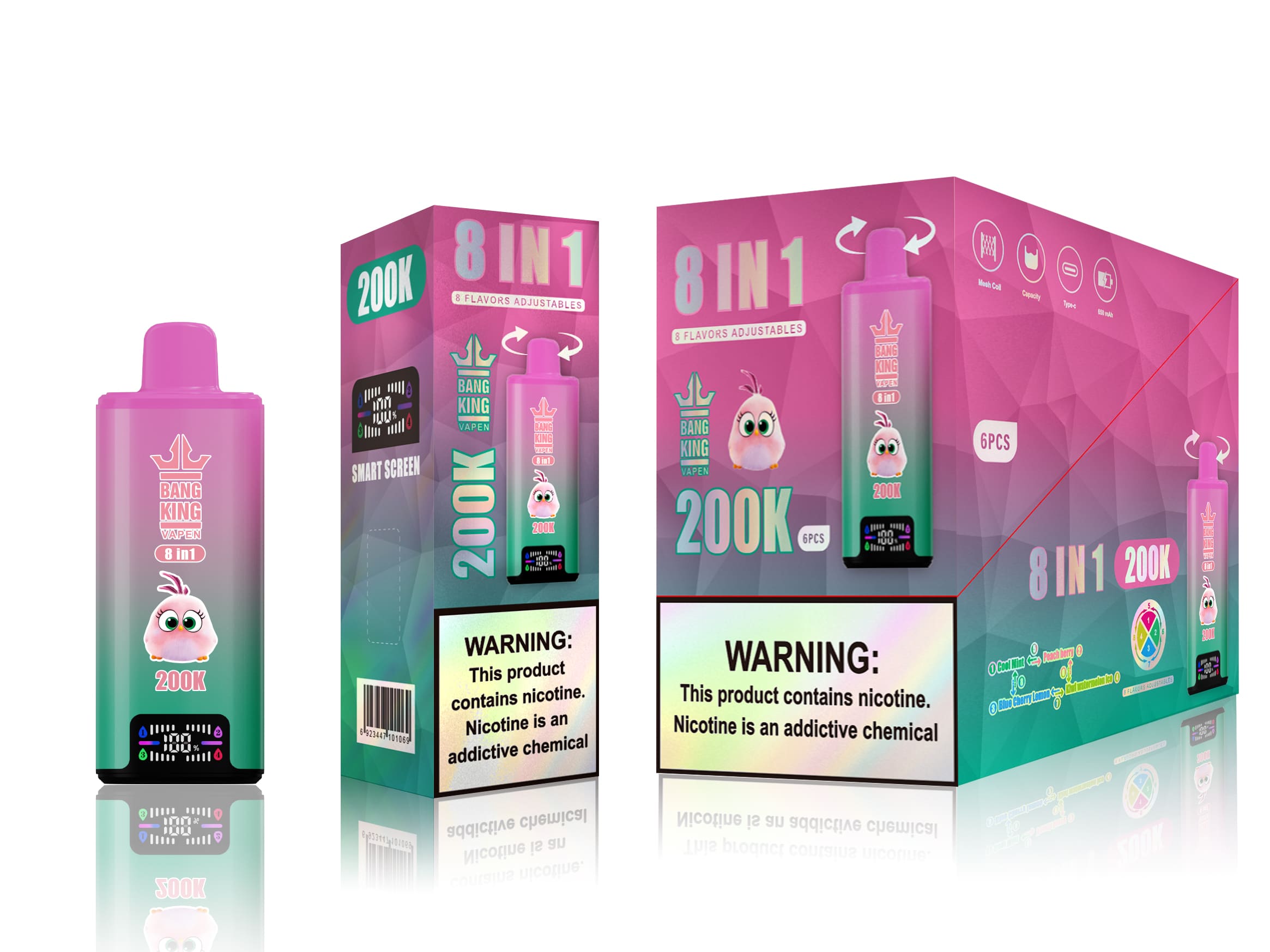 Bang King 200k Cool Mint / Peach Cherry / Peach Berry Lemon / Kiwi Watermelon Ice - immagine 2
