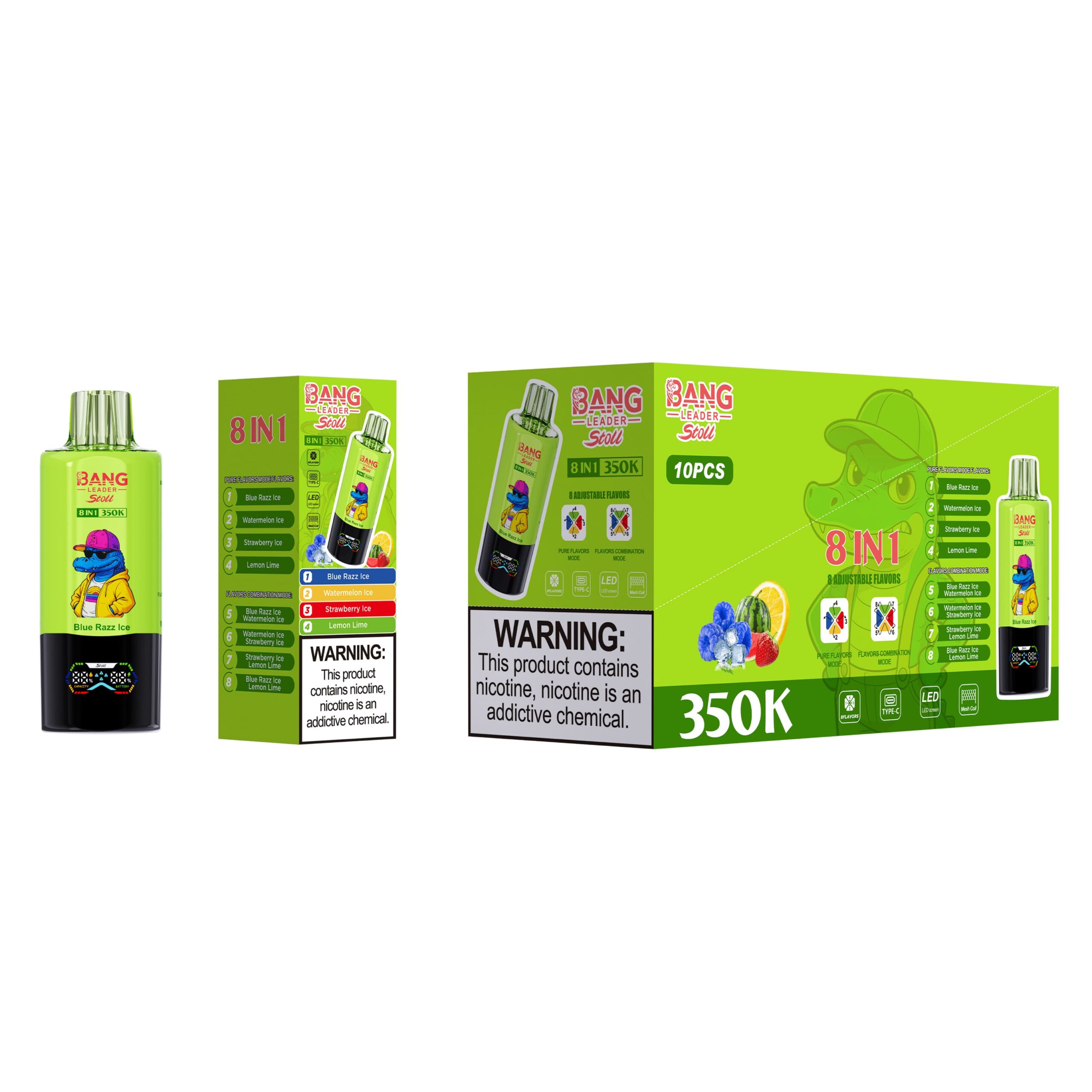 Bang Leader 350K Blue Razz Ice / Watermelon Ice / Strawberry Ice / Lemon Lime - immagine 2