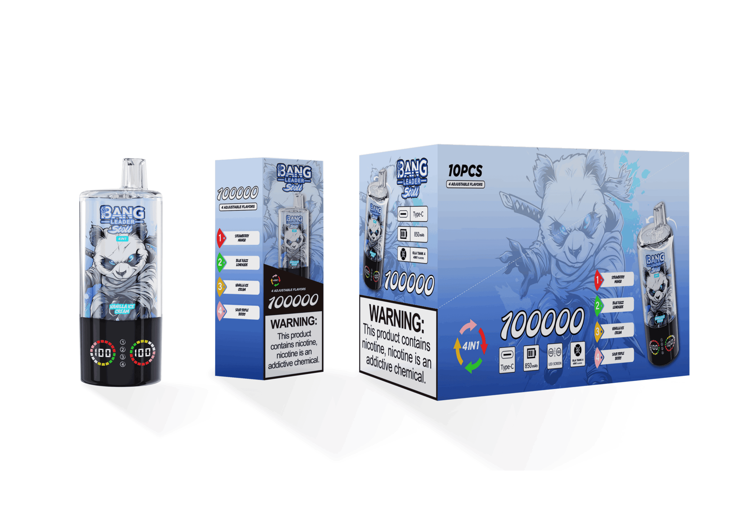 Bang Leader 100k Strawberry Mango / Blue Razz Lemonade / Vanilla Ice Cream / Sour Triple Berry - immagine 2