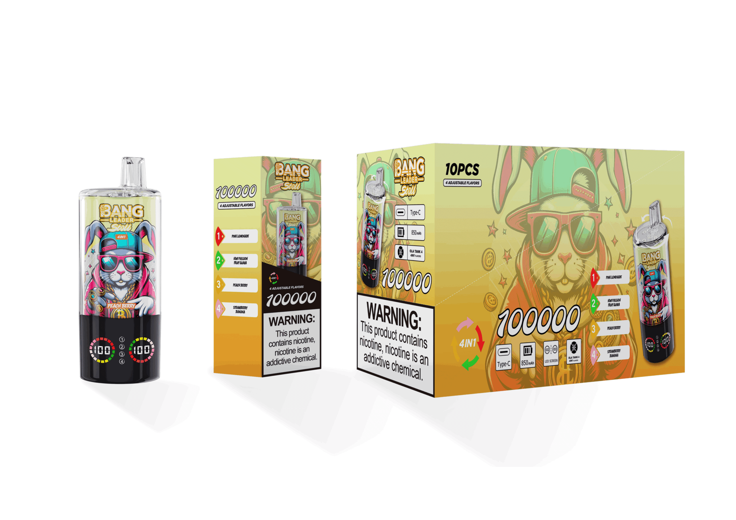 Bang Leader 100k Pink Lemonade / Kiwi Passion Fruit Guava / Peach Berry / Strawberry Banana - immagine 2