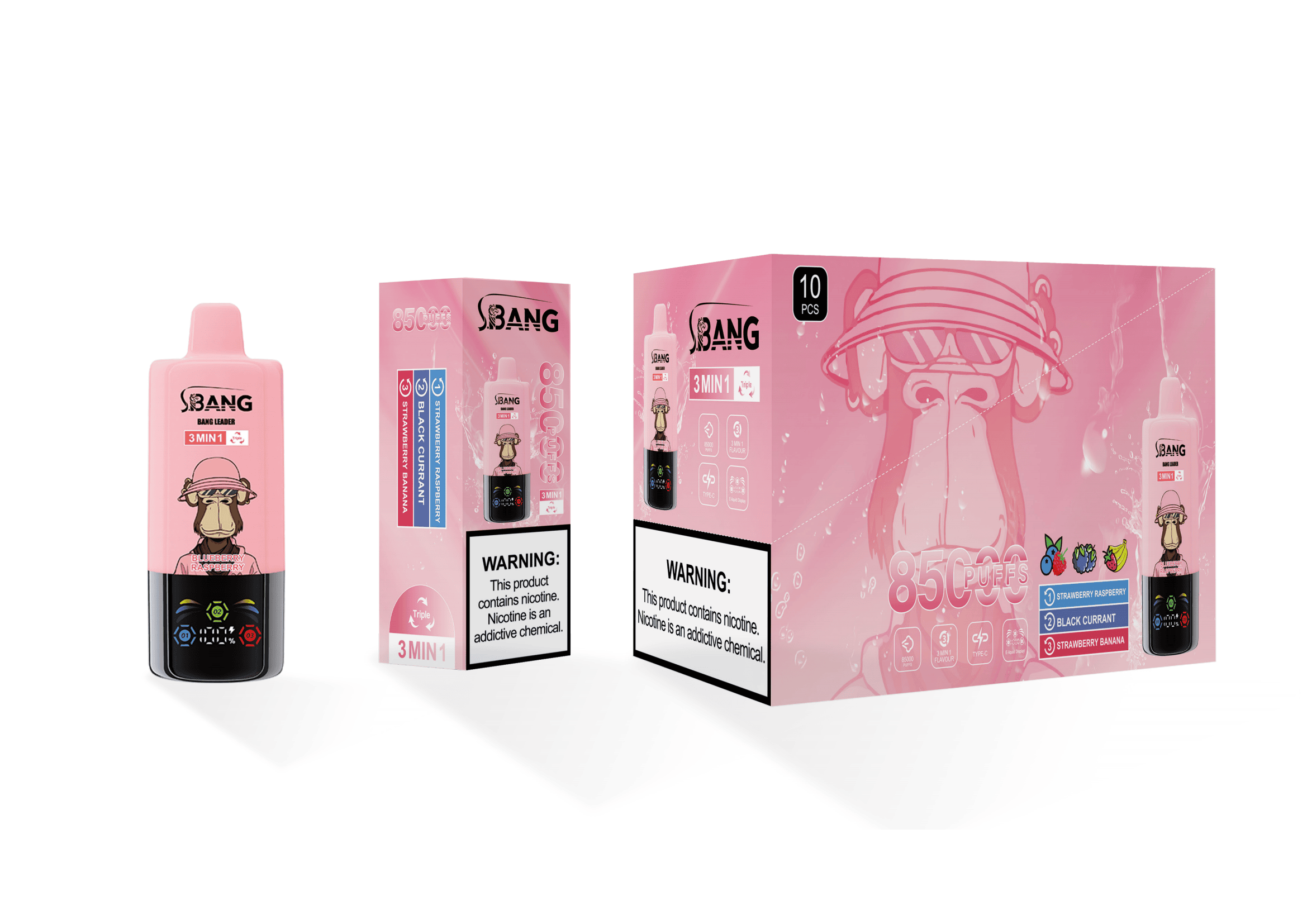Bang Leader 85000 Strawberry Raspberry / Black Currant / Strawberry Banana - immagine 2