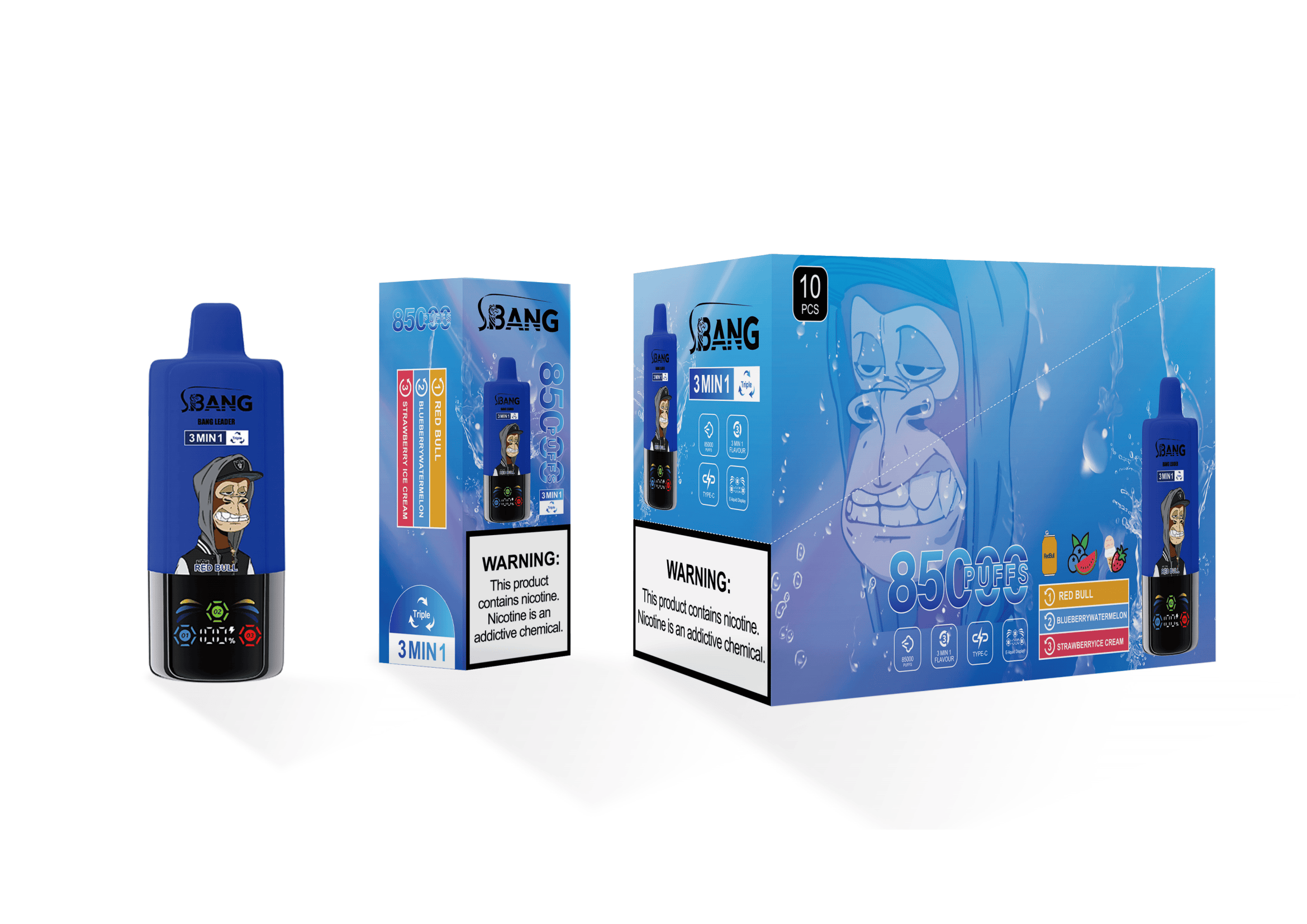 Bang Leader 85000 Red Bull / Blueberry Watermelon / Strawberry Ice Cream - immagine 2