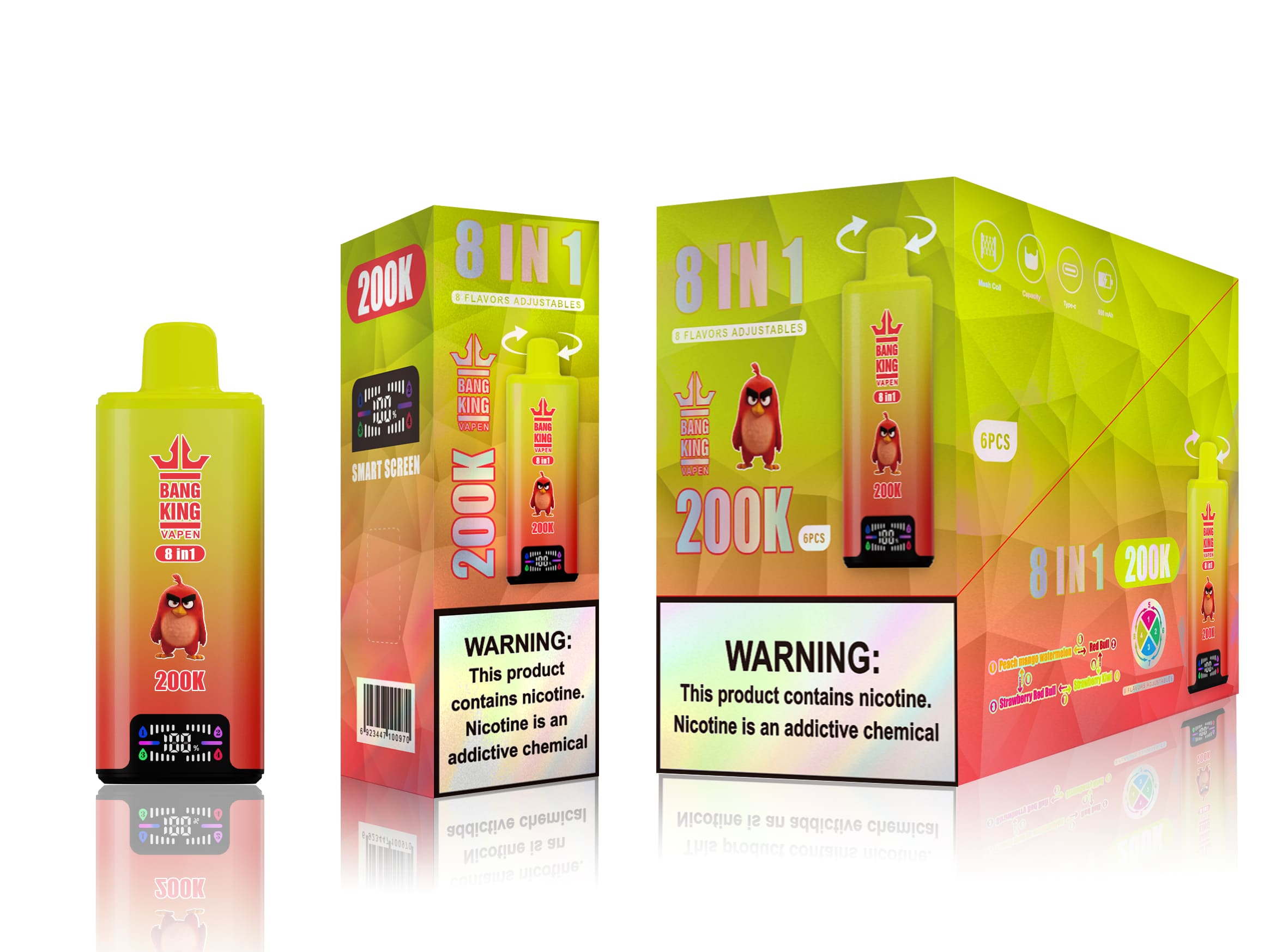 Bang King 200k Peach Mango Watermelon / Red Bull / Strawberry Red Bull / Strawberry Kiwi - immagine 2