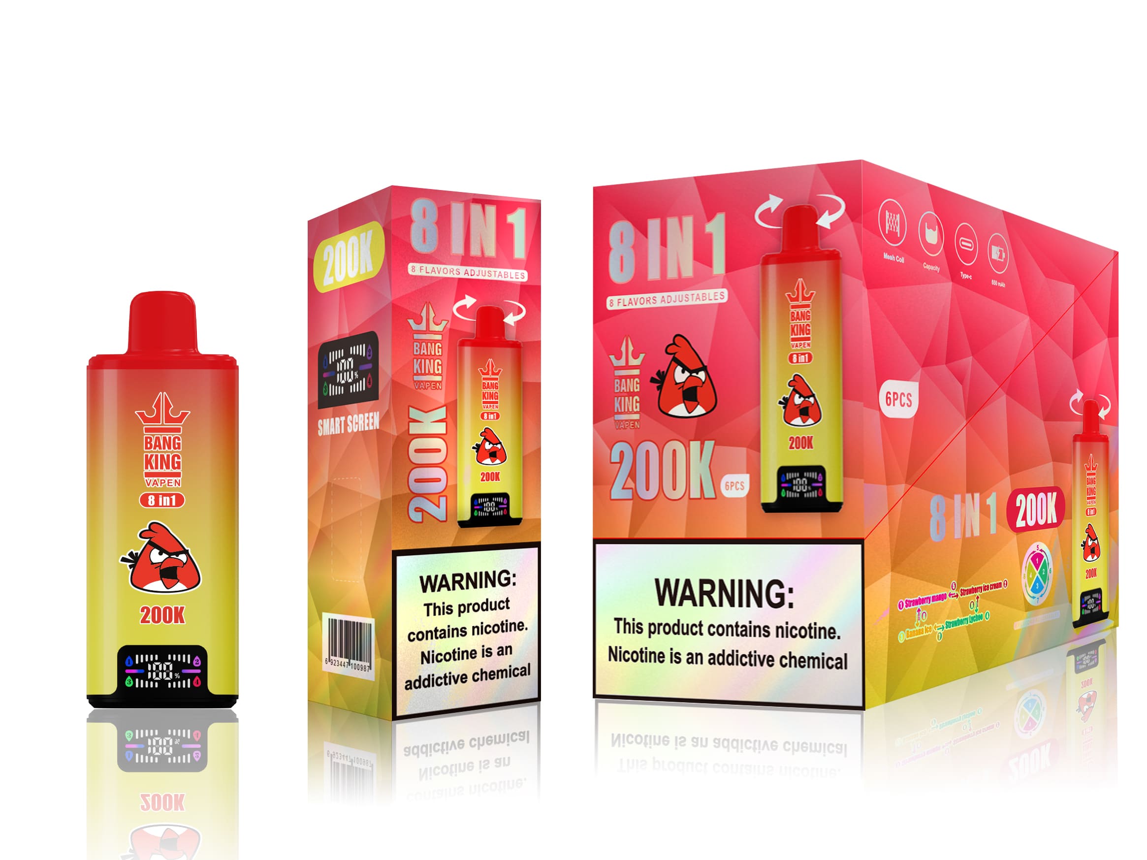 Bang King 200k Strawberry Mango / Strawberry Ice Cream / Banana Ice / Strawberry Lychee - immagine 2