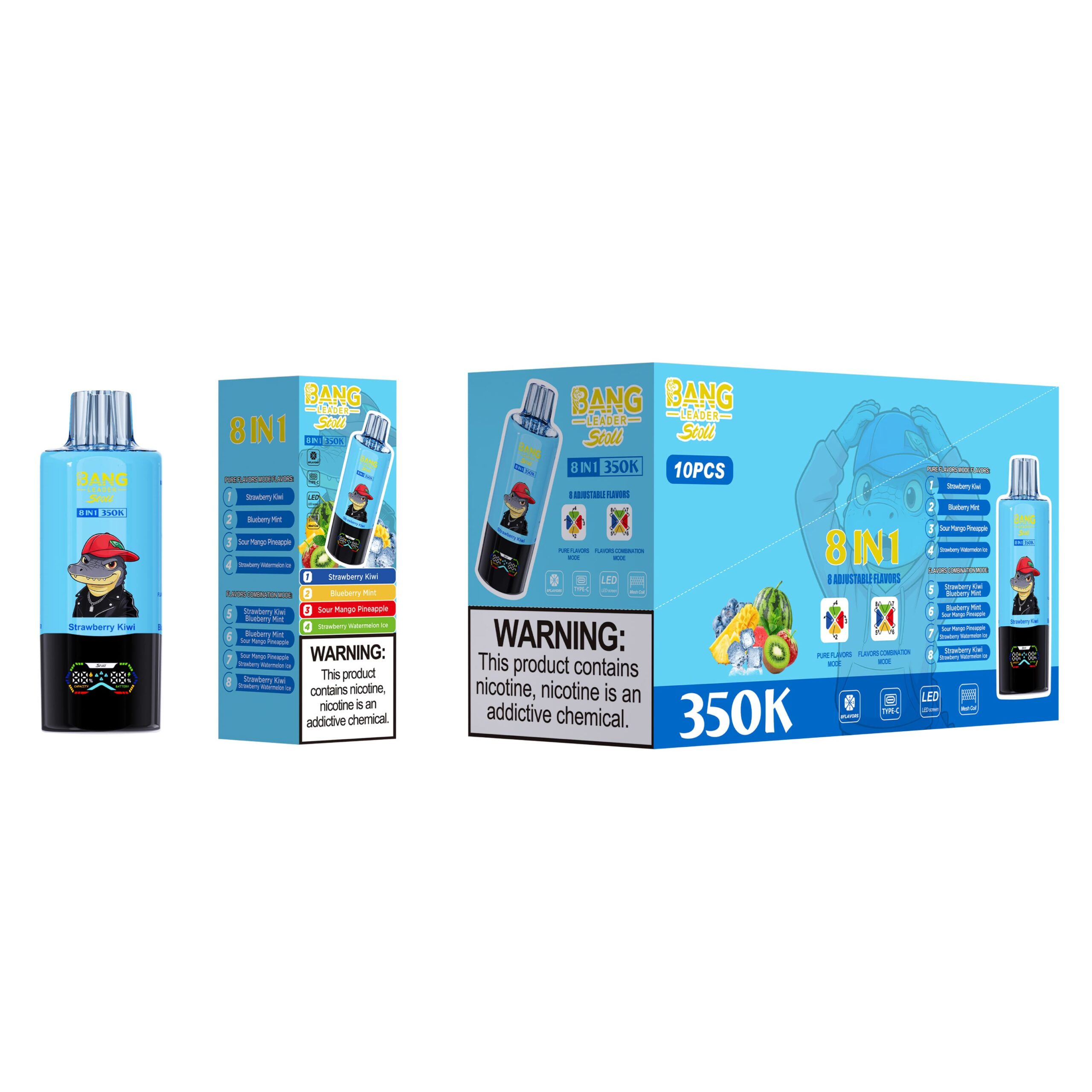 Bang Leader 350K Strawberry Kiwi / Blueberry Mint / Sour Mango Pineapple / Strawberry Watermelon Ice - immagine 2