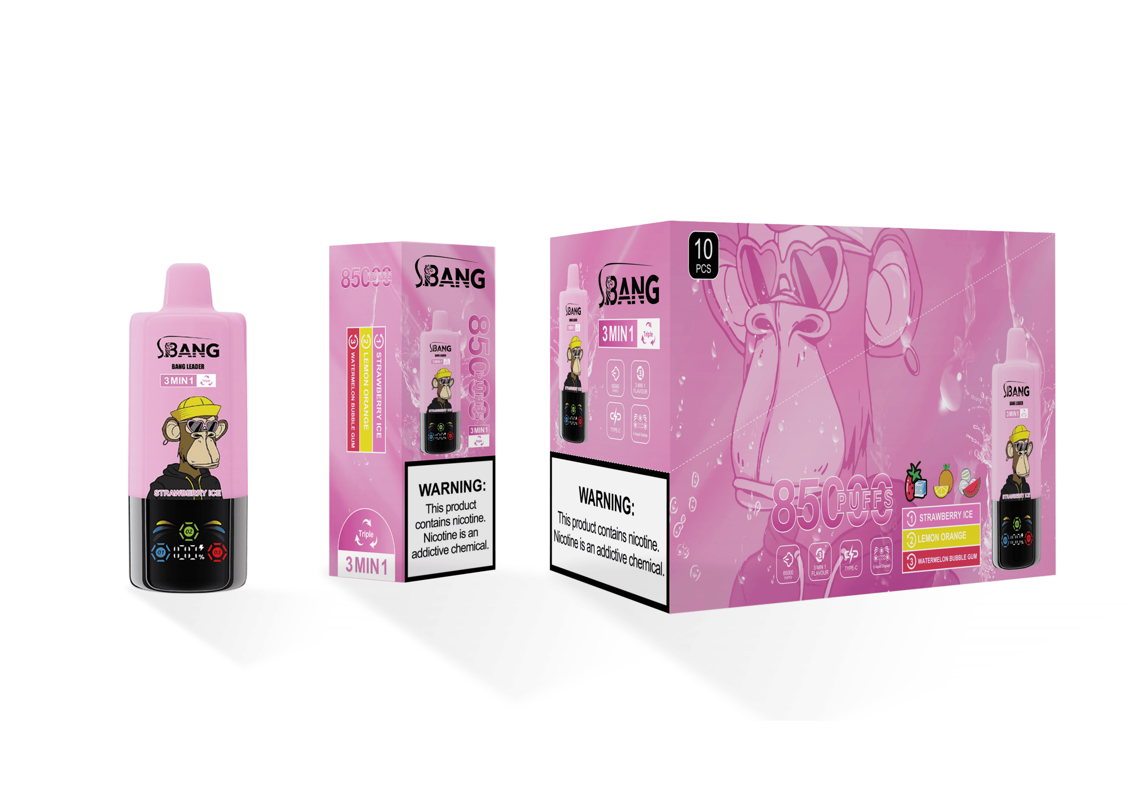 Bang Leader 85000 Strawberry Ice / Lemon Orange / Watermelon Bubble Gum - immagine 2